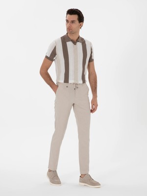 Cacharel Beige Slim Fit Linen Blend Drawstring Waist Canvas Trousers