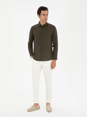 Cacharel Ecru Carrot Fit Linen Blend Canvas Trousers