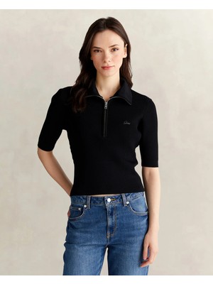 Gant Women's Black Slim Fit Half-Sleeve Knit Sweater