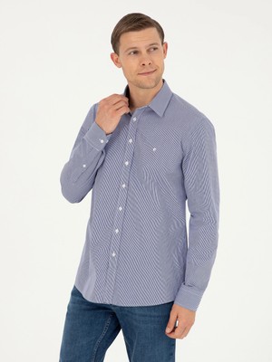 Cacharel Navy Slim Fit Cotton Striped Shirt