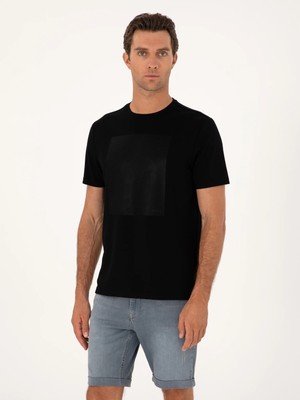 Cacharel Black Regular Fit Printed Crew Neck T-Shirt