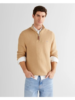 Gant Men's Beige Regular Fit Half-Zip Knit Sweater