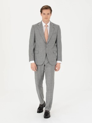 Cacharel Grey Slim Fit %100 Wool Micro Patterned Suit