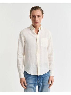 Gant Men's Cream Regular Fit Button-Down Collar Linen Shirt