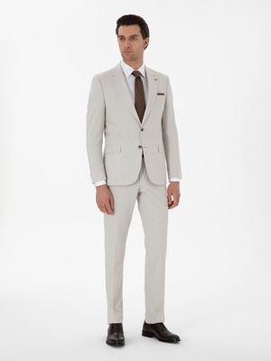 Cacharel Beige Slim Fit Houndstooth Suit