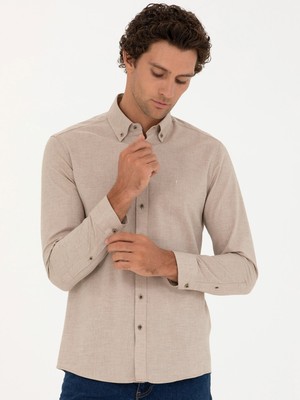 Cacharel Beige Slim Fit Long Sleeve Shirt