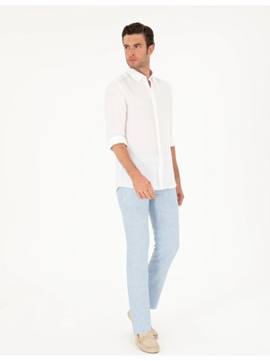 Cacharel Light Blue Slim Fit %100 Linen Trousers