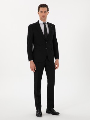 Cacharel Black Slim Fit %100 Wool Striped Suit
