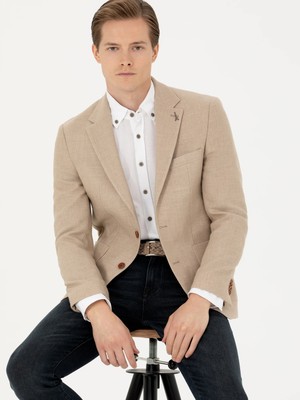 Cacharel Beige Slim Fit Wool Blend Sport Jacket