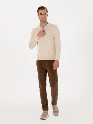 Cacharel Mink Straight Fit Cotton Blend Fine-Wale Corduroy Canvas Trousers