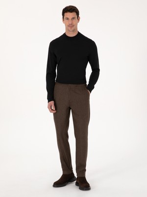 Cacharel Brown Jogger Fit Elastic Waist Wool Blend Herringbone Canvas Trousers