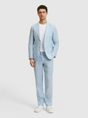 Cacharel Light Blue Slim Fit Elastic Waist 100% Linen Trousers