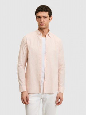 Cacharel Salmon Regular Fit Linen Blend Button-Down Collar Shirt