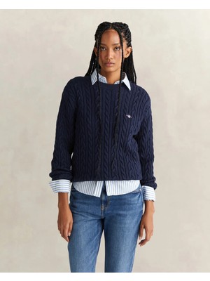 Gant Women's Navy Relaxed Fit Crew Neck Knit Sweater
