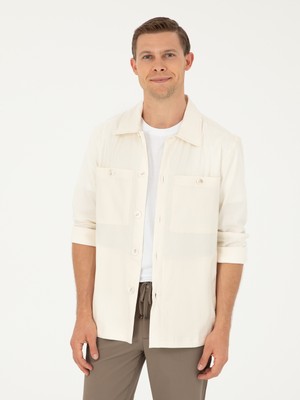 Cacharel Ecru Regular Fit Linen Blend Pocket Overshirt