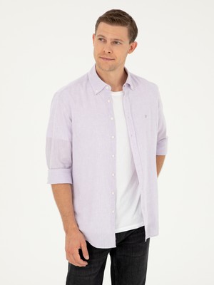 Cacharel Lilac Slim Fit Linen Blend Shirt