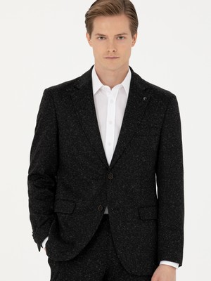 Cacharel Black Slim Fit Wool Blend Classic Blazer