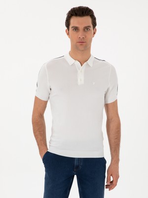 Cacharel White Slim Fit Polo Collar Knit T-Shirt