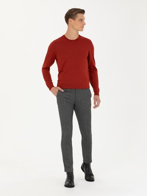 Cacharel Anthracite Belt Buckle Waist Slim Fit Canvas Trousers