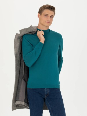 Cacharel Light Petrol Slim Fit Crew Neck Basic Knit Sweater