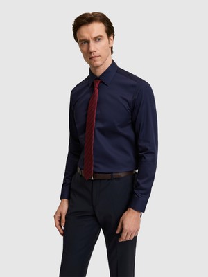 Cacharel Navy Slim Fit %100 Cotton Non-Iron Easy-Iron Classic Shirt