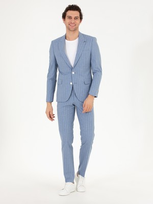 Cacharel Blue Striped Slim Fit Suit