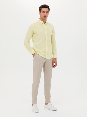 Cacharel Beige Dad Fit 100% Cotton Pleated Tailored Trousers