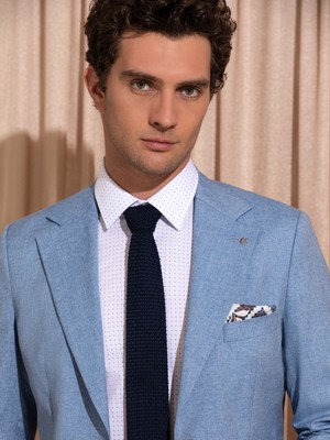Cacharel Blue Slim Fit Wool Silk Blend Blazer