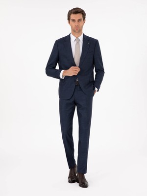 Cacharel Navy Slim Fit Wool Blend Micro Patterned Suit