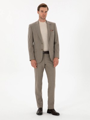 Cacharel Mink Slim Fit Striped Peak Lapel Suit