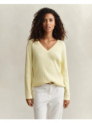 Gant Women's Yellow Regular Fit V-Neck Sweater