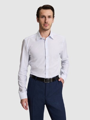 Cacharel Blue Slim Fit Cotton Blend Classic Collar Striped Shirt