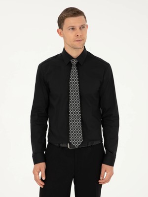 Cacharel Black Slim Fit Cotton Blend Classic Shirt