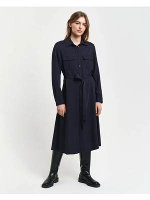 Gant Women's Navy Regular Fit Button-Down Collar Dress