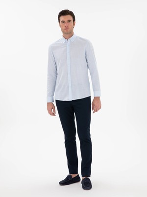 Cacharel Navy Slim Fit Textured Cotton Blend Chino Trousers
