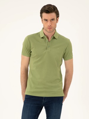 Cacharel Light Green Slim Fit Polo Collar Mercerized T-Shirt