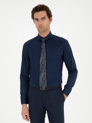 Cacharel Navy Slim Fit Long Sleeve Basic Shirt