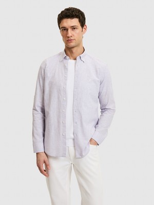 Cacharel Lavender Regular Fit Linen Blend Button-Down Collar Shirt
