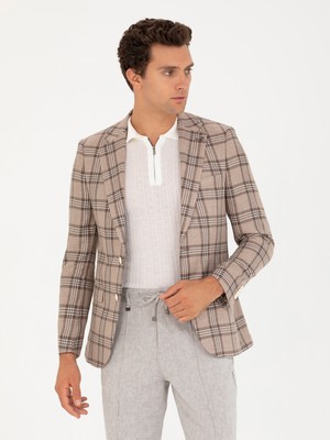Cacharel Brown Slim Fit Linen Blend Blazer