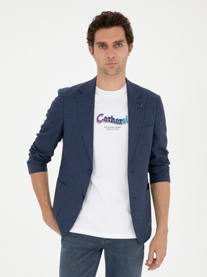 Cacharel Navy Slim Fit Linen Blend Sport Coat