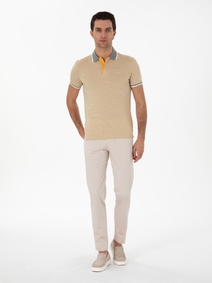 Cacharel Beige Slim Fit Cotton Blend Canvas Trousers