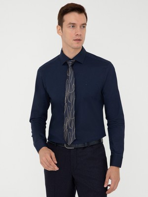 Cacharel Navy Slim Fit Long Sleeve Basic Shirt
