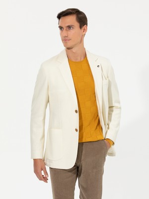 Cacharel White Slim Fit Wool Blend Herringbone Blazer