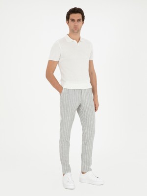 Cacharel Light Grey Dad Fit Striped Linen Blend Trousers