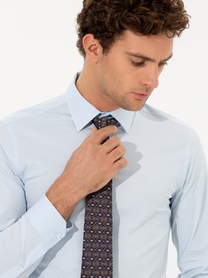 Cacharel Light Blue Slim Fit Long Sleeve Basic Shirt