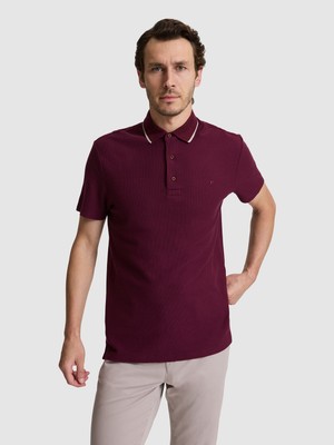 Cacharel Burgundy Slim Fit Polo Collar T-Shirt