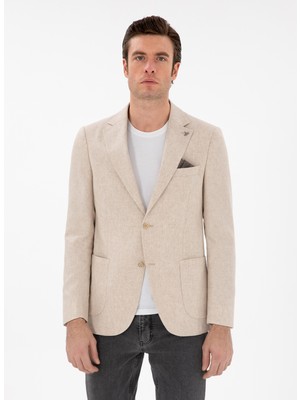 Cacharel Beige Slim Fit Linen Blend Blazer
