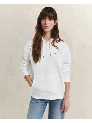 Gant Women's White Relaxed Fit Hooded Sweatshirt