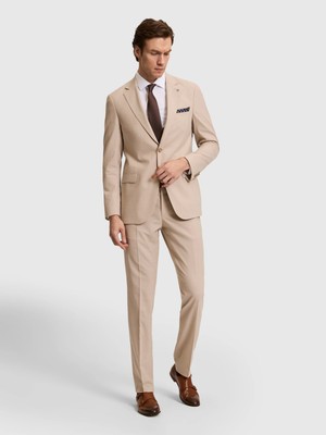 Cacharel Beige Slim Fit Wool Blend Micro Pattern Suit
