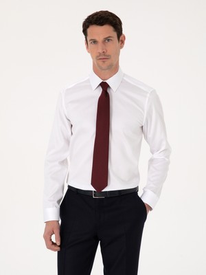 Cacharel White Slim Fit %100 Cotton Non-Iron Easy-Iron Classic Shirt